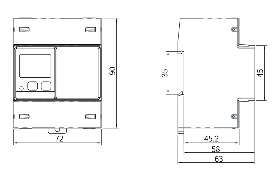 DTS (F) 1946 AC Three-Phase AC DIN-rail Mounted Energy Meter for EV Charger Outline Dimension