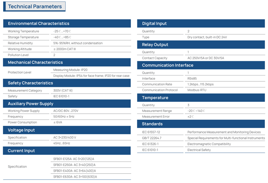 SFB01 Series Integrated Multi-functional Power Meter Technical Specification